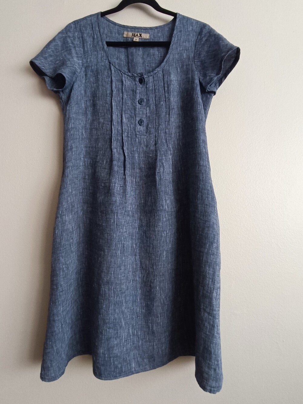 FLAX 100% Linen Shift Dress Melange Blue Size P Petite Relaxed Fit